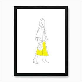 Woman In Yellow Monoline Asthetic Mnimalist Drawing Art Print