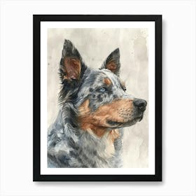 Australian Shepherd Dog Watercolor Painting 2 Art Print