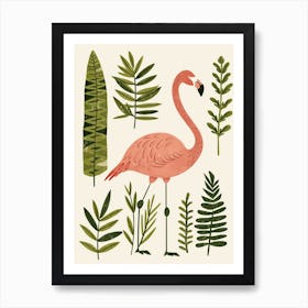 Chilean Flamingo Ferns Minimalist Illustration 1 Art Print