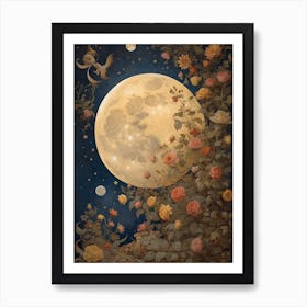 Moon And Roses Art Print