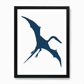 Blue Pterodactyl Dinosaur Silhouette 2 Art Print