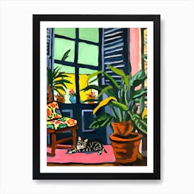 Painting Of A Cat In Brooklyn Botanic Garden, Usa In The Style Of Matisse 04 Art Print