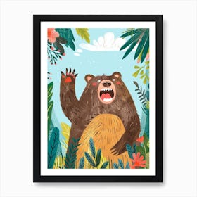 Sloth Growling Storybook Illustration 1 Art Print