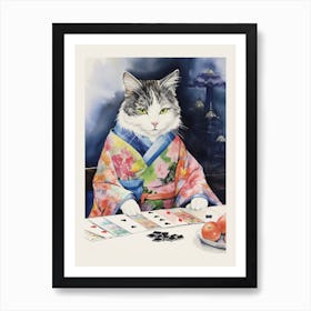 Japanese Cat Playing Cards 1 Art Print