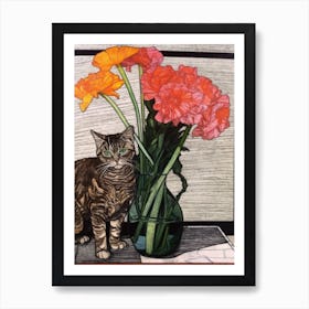 Carnation With A Cat 4 Abstract Expressionist Art Print