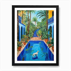 Painting Of A Dog In Jardin Majorelle Garden, Morocco In The Style Of Matisse 03 Art Print