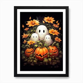 Cute Bedsheet Ghost, Botanical Halloween Watercolour 148 Art Print