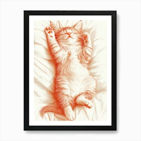 Cat Sleeping On The Bed Art Print