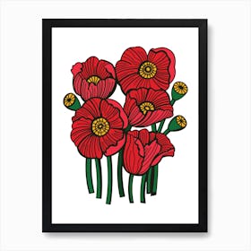 Red Poppies Contemporary Botanical Illustration Art Print