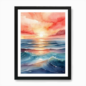 Watercolor Sunset Painting Art Print