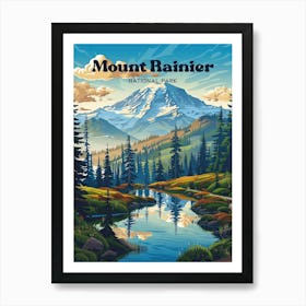 Mount Rainier National Park Washington Lush Greenery Travel Art Art Print