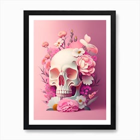 Skull With Celestial Themes 2 Pink Vintage Floral Art Print