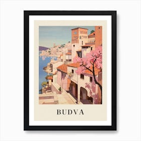 Budva Montenegro 4 Vintage Pink Travel Illustration Poster Art Print