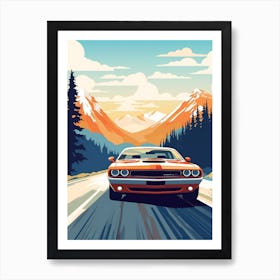 A Dodge Challenger Car In Icefields Parkway Flat Illustration 2 Art Print
