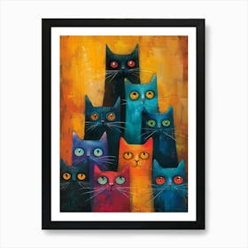 Cats In A Row 1 Art Print