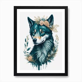 Cute Floral Wolf Painting (6) Art Print