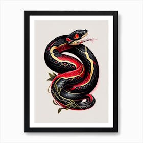 Red Bellied Black Snake Tattoo Style Art Print