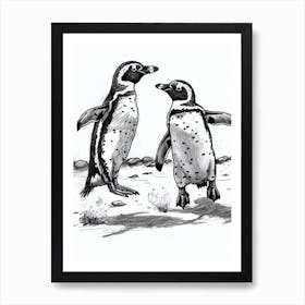 African Penguin Chasing Each Other 2 Art Print