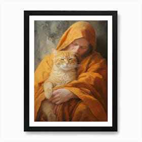 Monk Holding A Cat 4 Art Print