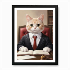 Cute Cat In A Suit Lawyer Art Print