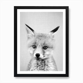 Baby Fox - Black & White Art Print