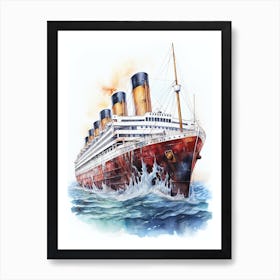 Titanic Sinking Ship Colour Illustration 2 Art Print