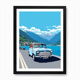 A Mini Cooper Car In The Lake Como Italy Illustration 2 Art Print