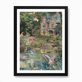 Collage Fairy Village Pond Monet Scrapbook 3 Art Print