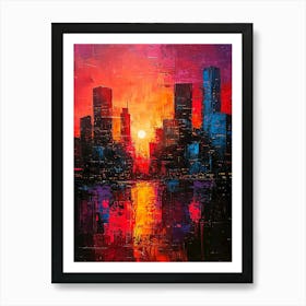 Abstract Cityscape At Sunset – Vibrant Modern Urban Skyline Art Print Art Print