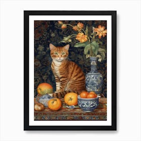 Bouvardia With A Cat 2 William Morris Style Art Print