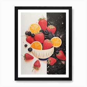 Strawberries Blackberries & Orange Art Deco Art Print