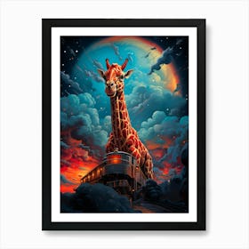 Giraffe On Train Art Print