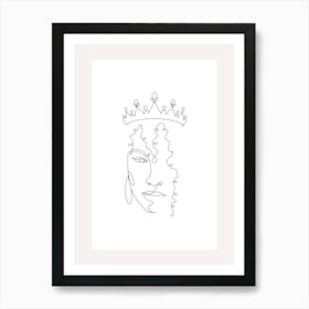 Woman In A Crown Monoline Asthetic Mnimalist Drawing Art Print