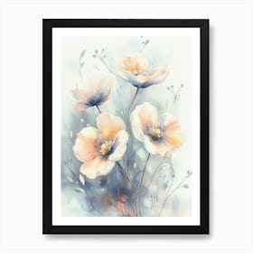 Watercolor Drawing Of Flowers In Soft Colors Art Print