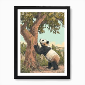 Giant Panda Scratching Its Back Against A Tree Storybook Illustration 3 Art Print