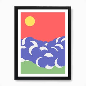 Abstract Landscape Print 3, Nursery Decor, Sun Moon Sky Waves Clouds, Printable Landscape, Colorful Wall Art, Play Room Art Print