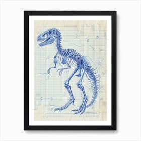 Deinonychus Dinosaur Skeleton Blue Print Style Art Print