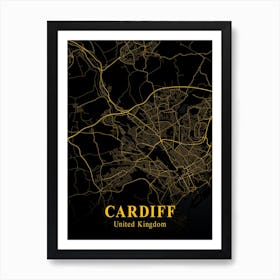 Cardiff Gold City Map 1 Art Print