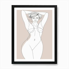 Nude Woman Line Drawing Art Print