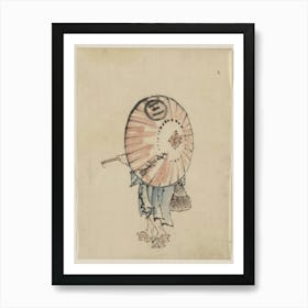 A Person Walking To The Left, Mostly Obscured By An Open Parasol , Katsushika Hokusai Art Print