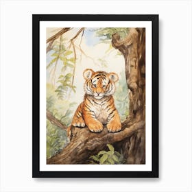 Tiger Illustration Woodworking Watercolour 2 Art Print