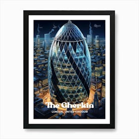 The Gherkin London United Kingdom Nighttime Travel Art Art Print