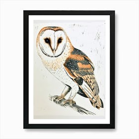 Barn Owl Linocut Blockprint 1 Art Print