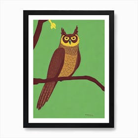 Great Horned Owl 2 Midcentury Illustration Bird Art Print