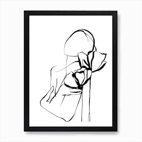 Woman Silhouette With Two Poppies Art Print