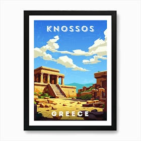 Greece, Knossos — Retro travel minimalist poster, retro travel art, retro travel wall art, vector art Art Print