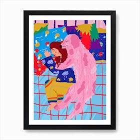 Napping With A Pink Dog Art Print