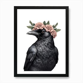 Crow With Flower Crown Art Print
