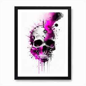 Skull With Watercolor Or Splatter Effects Pink Stream Punk Art Print