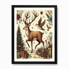 Christmas Deer 4 Style William Morris Art Print